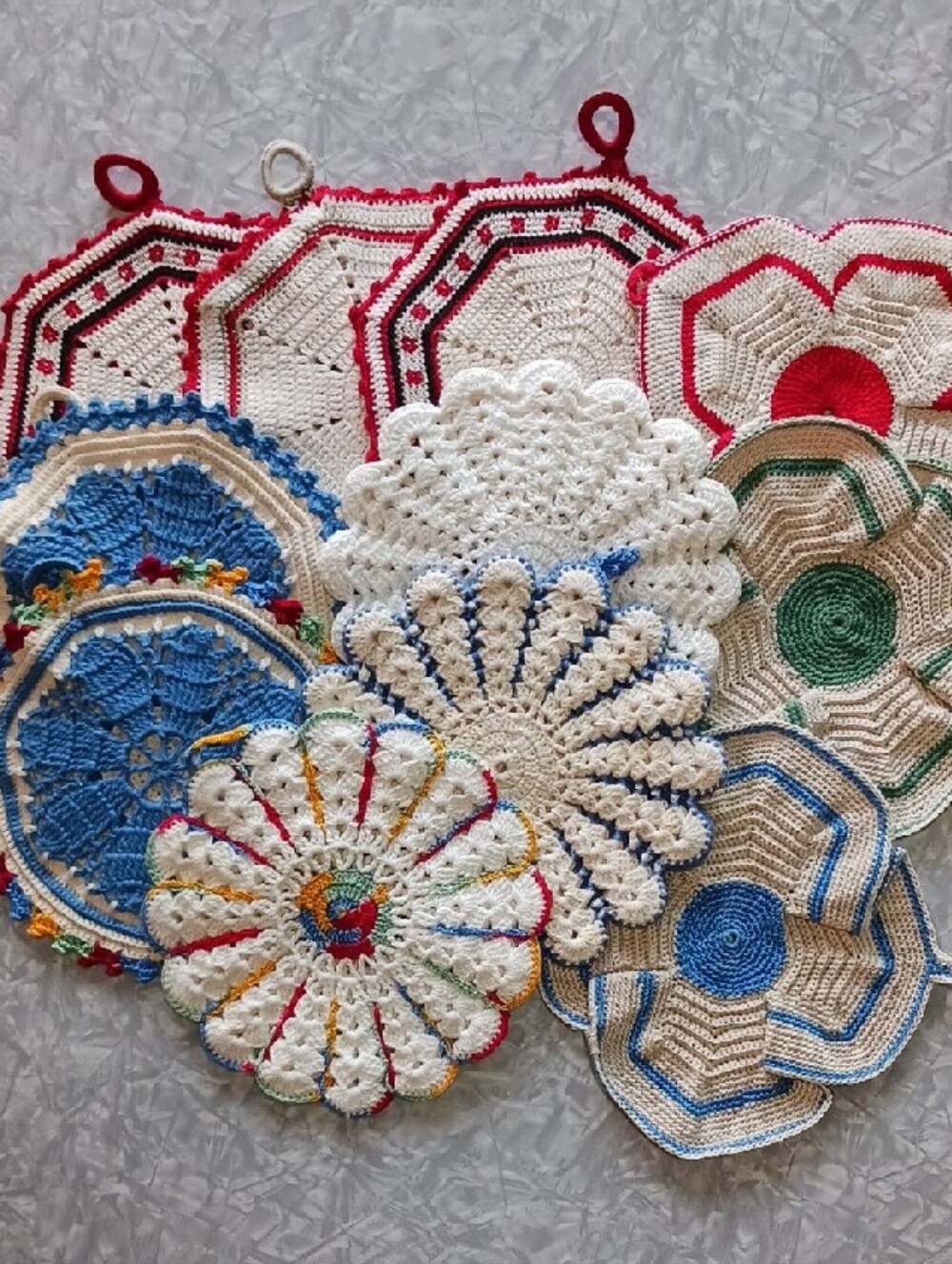 Vintage~11 Handmade Crochet Pot Holders - Multi-Color